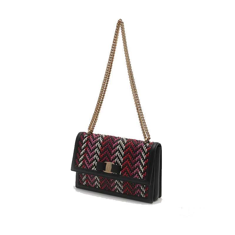 Ferragamo Ginny Multi Pink and Red Plaited Calf Leather Shoulder bag G172/01