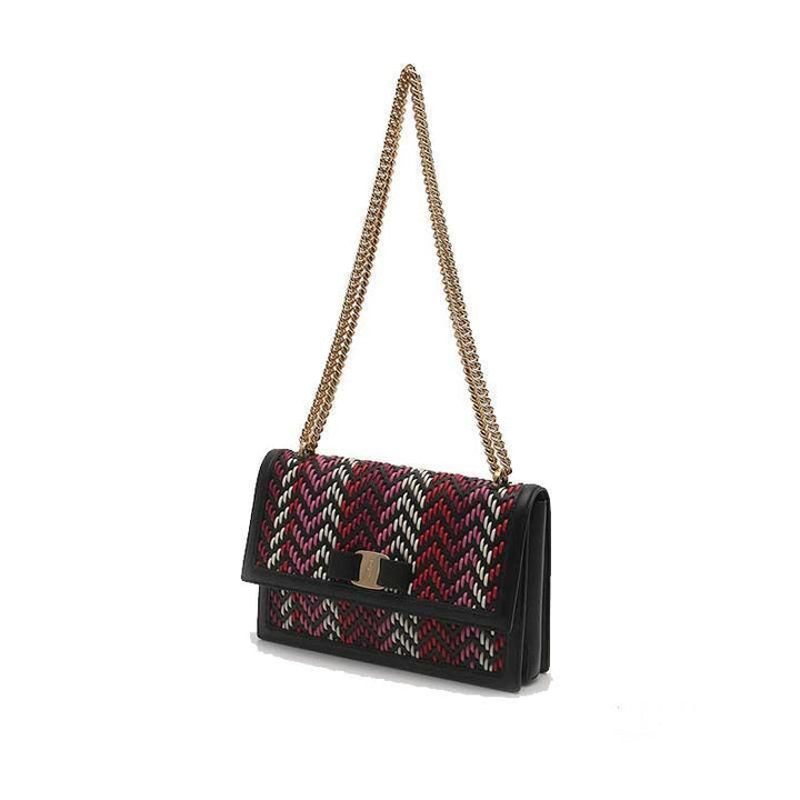 Ferragamo Ginny Multi Pink and Red Plaited Calf Leather Shoulder bag G172/01