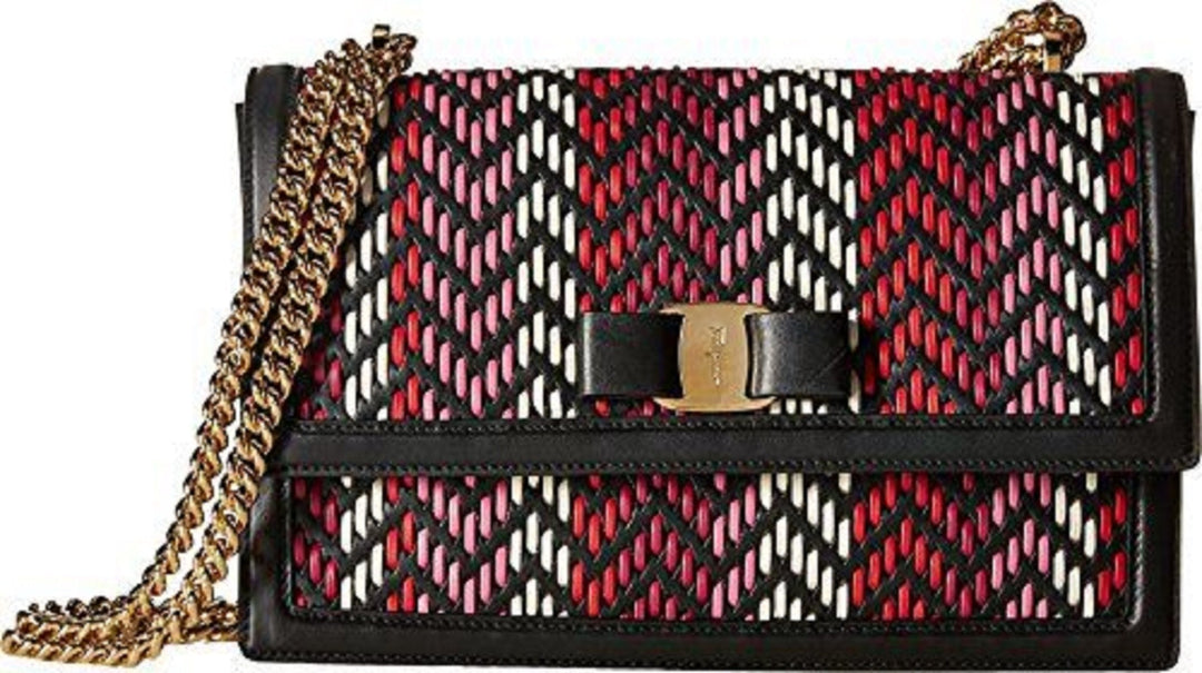 Ferragamo Ginny Multi Pink and Red Plaited Calf Leather Shoulder bag G172/01