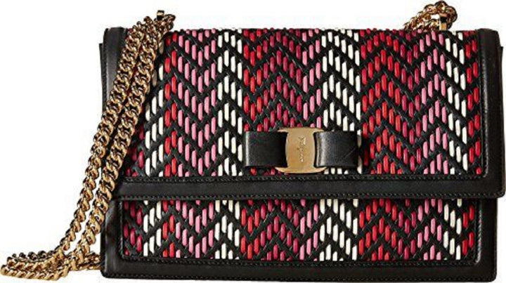 Ferragamo Ginny Multi Pink and Red Plaited Calf Leather Shoulder bag G172/01