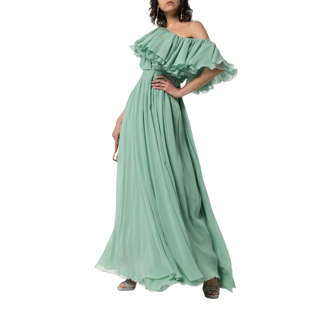 One Shoulder Ruffle Silk Gown
