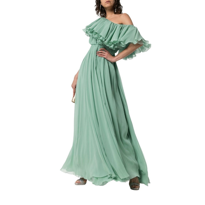 One Shoulder Ruffle Silk Gown