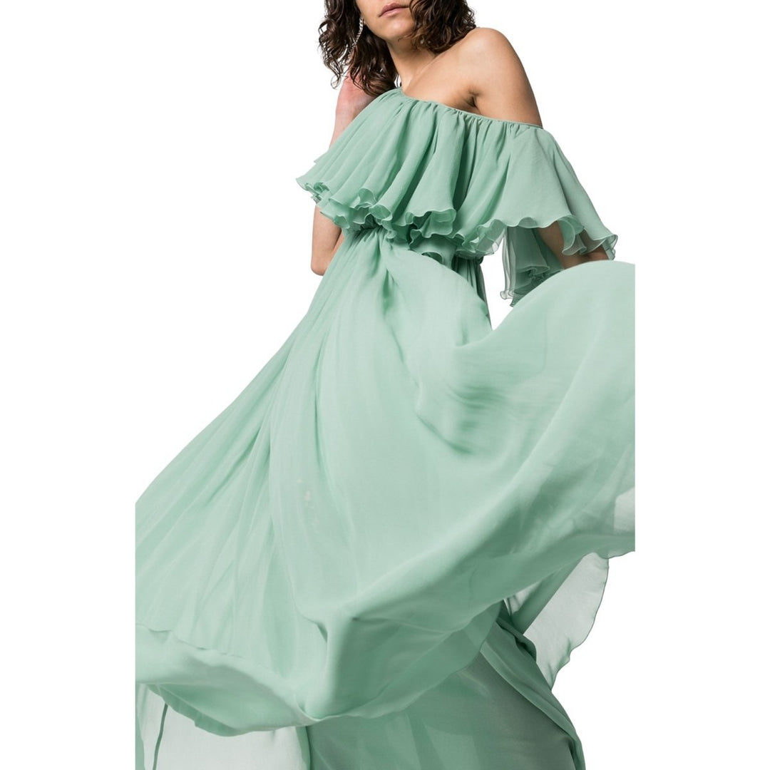 One Shoulder Ruffle Silk Gown