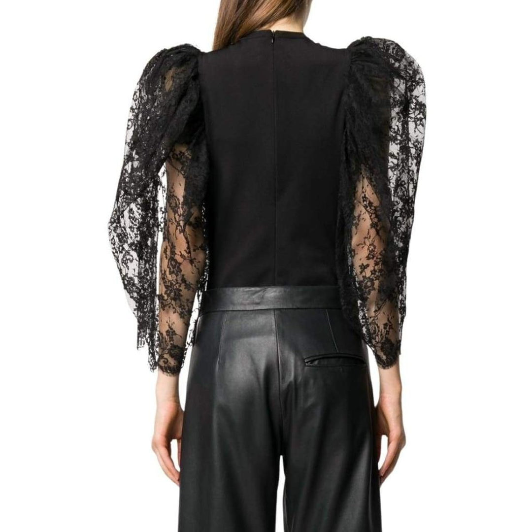 Black Lace Puff-sleeve Bodysuit