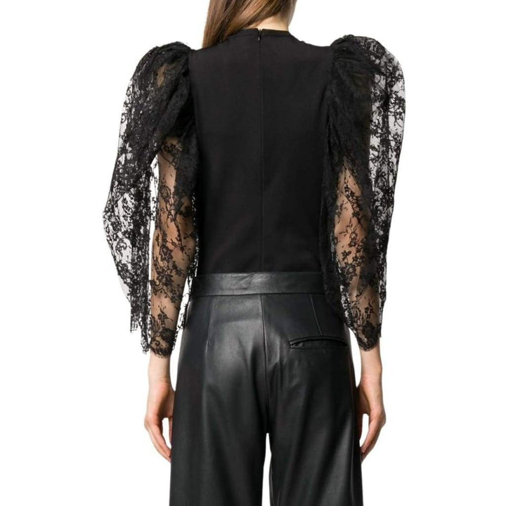 Black Lace Puff-sleeve Bodysuit