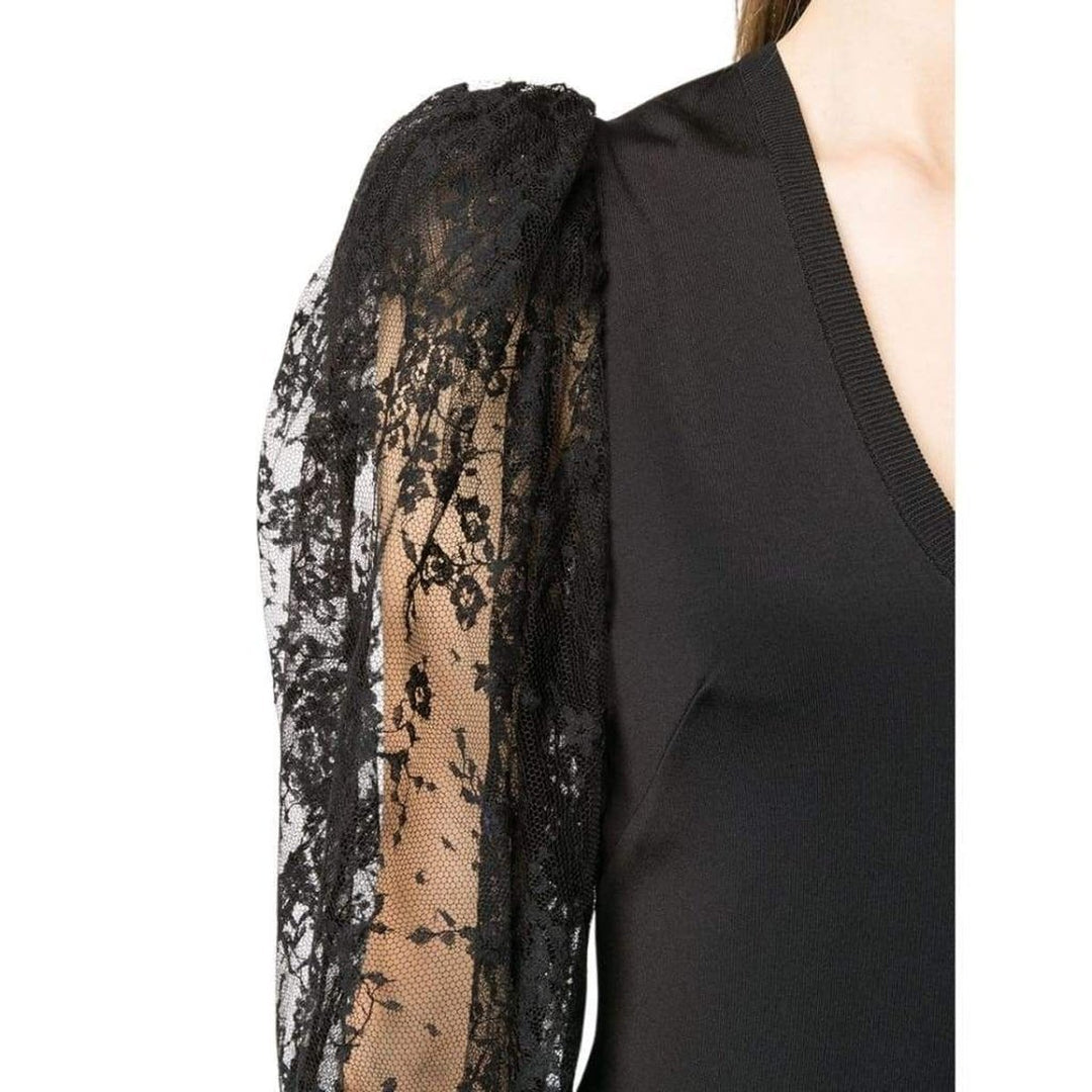 Black Lace Puff-sleeve Bodysuit