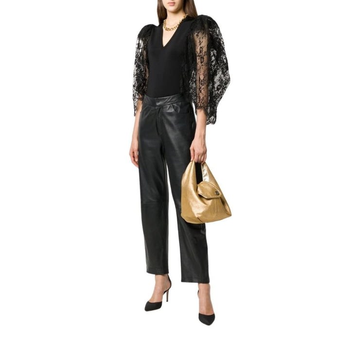 Black Lace Puff-sleeve Bodysuit