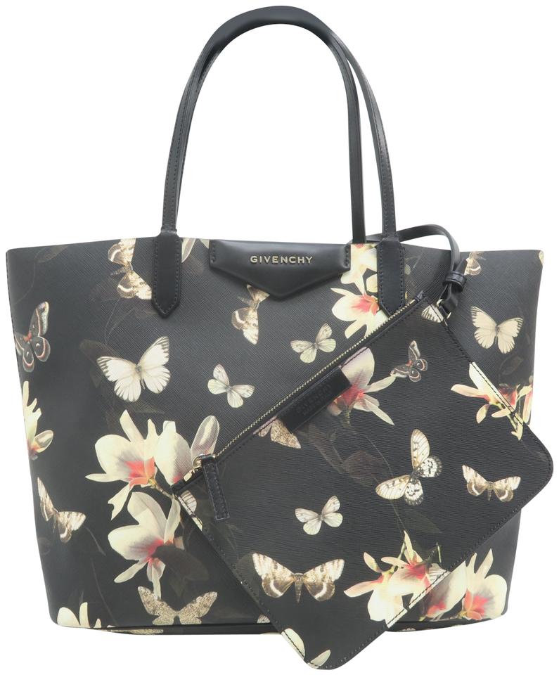 Givenchy Medium Magnolia Floral Antigona Black Calfskin Tote