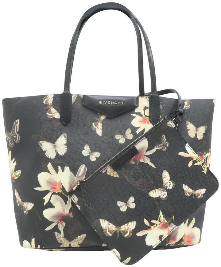 Givenchy Medium Magnolia Floral Antigona Black Calfskin Tote