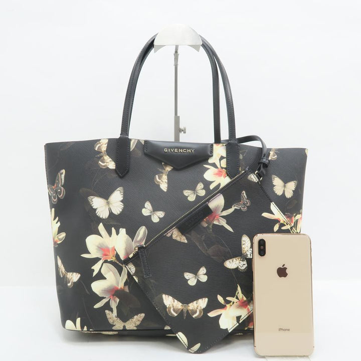 Givenchy Medium Magnolia Floral Antigona Black Calfskin Tote