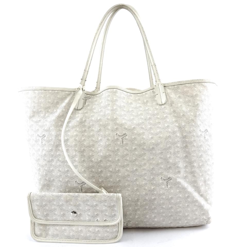 Goyard with Pochette St Saint Louis Gm Large Tote Light Weight Goyardine White Coated Canvas and Leather Shoulder Bag