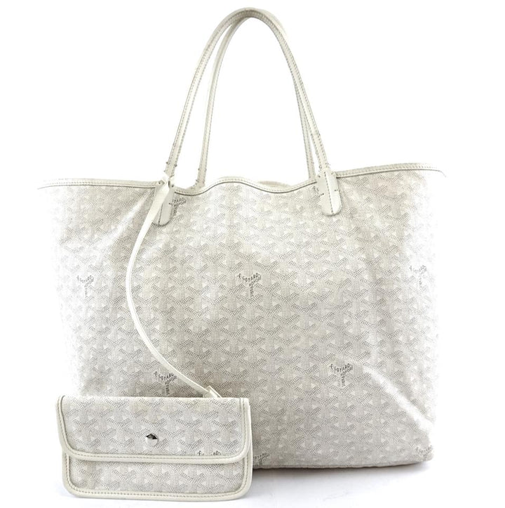 Goyard with Pochette St Saint Louis Gm Large Tote Light Weight Goyardine White Coated Canvas and Leather Shoulder Bag