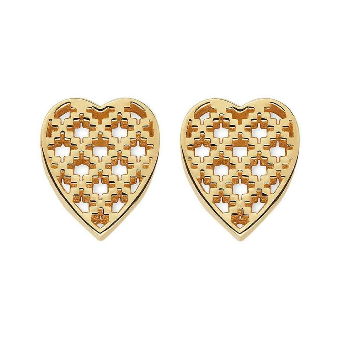 Gucci-18K Yellow Gold Diamantissima Heart Stud Earrings - Runway Catalog