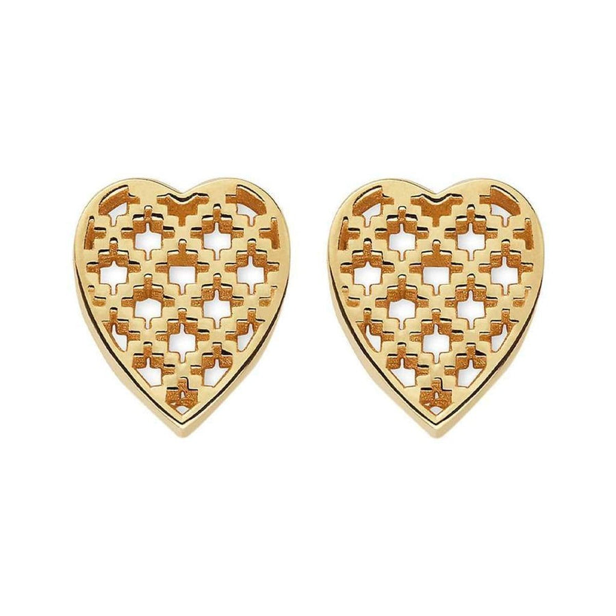 Gucci-18K Yellow Gold Diamantissima Heart Stud Earrings - Runway Catalog