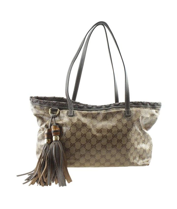 G*G 218780 Bamboo Tassel Gg Crystal Brown Coated Canvas Tote
