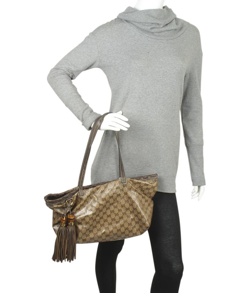 G*G 218780 Bamboo Tassel Gg Crystal Brown Coated Canvas Tote