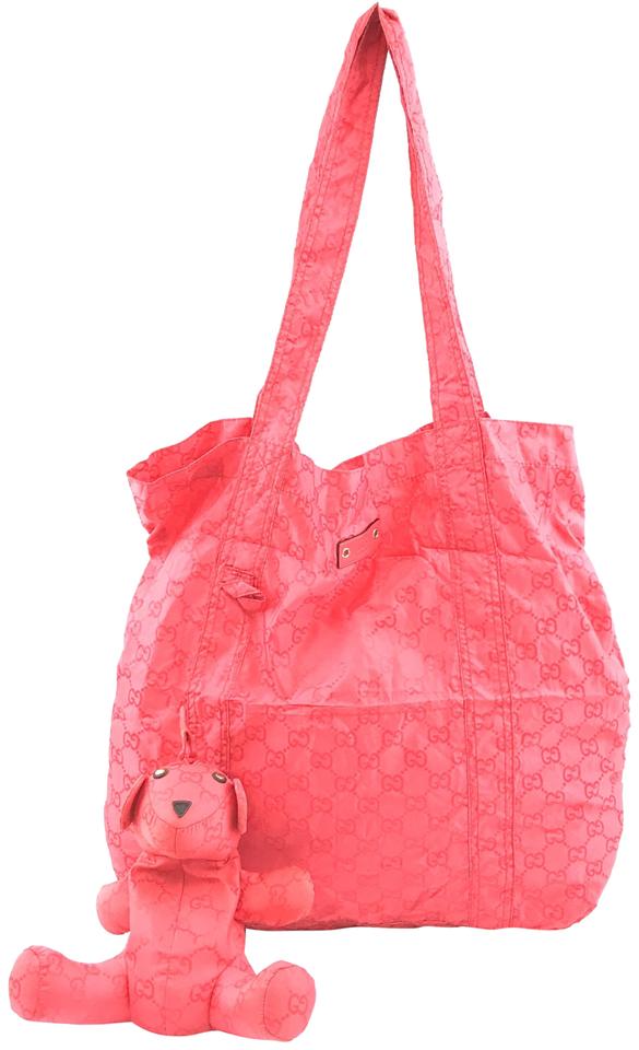 G*G Rare Gg Logo G*Gssima Teddy Bear Tote Red Nylon Shoulder Bag