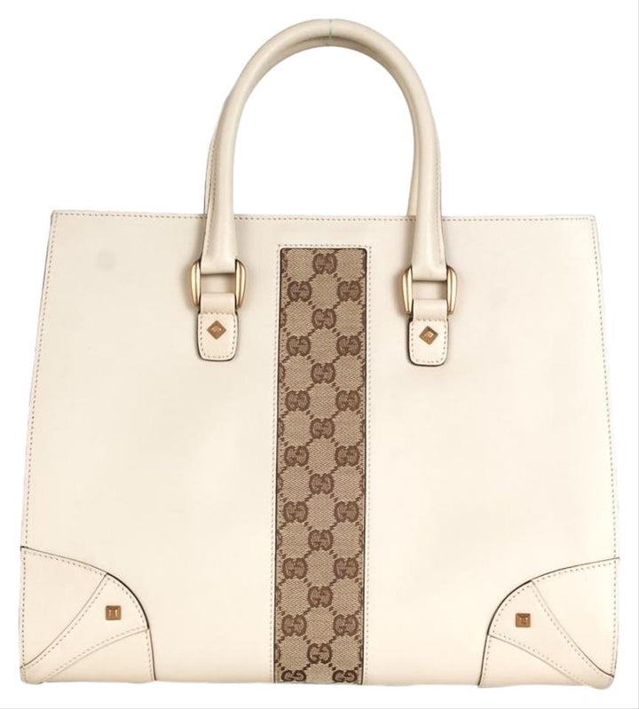 G*G And Gg Supreme Handle Creme Leather Tote