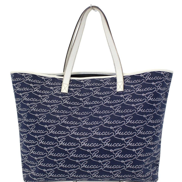 G*G Bag Large Script 257245 Blue/White Canvas Tote