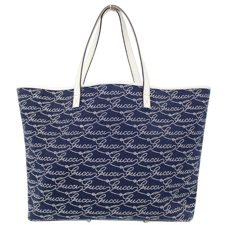 G*G Bag Large Script 257245 Blue/White Canvas Tote