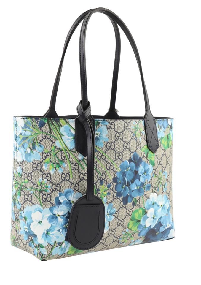G*G Bag Reversible Blooms Blue Gg Supreme Canvas Tote