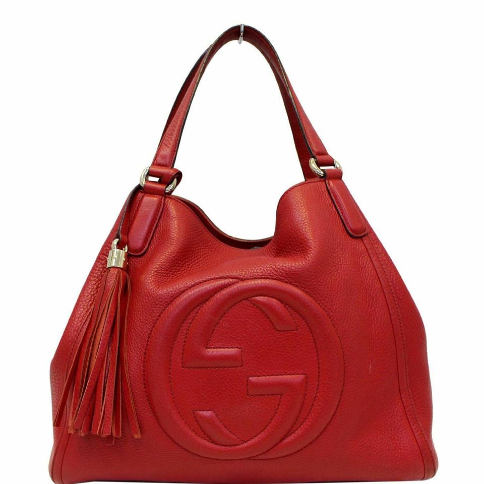 G*G Bag Soho Handle Pebbled Red Leather Tote