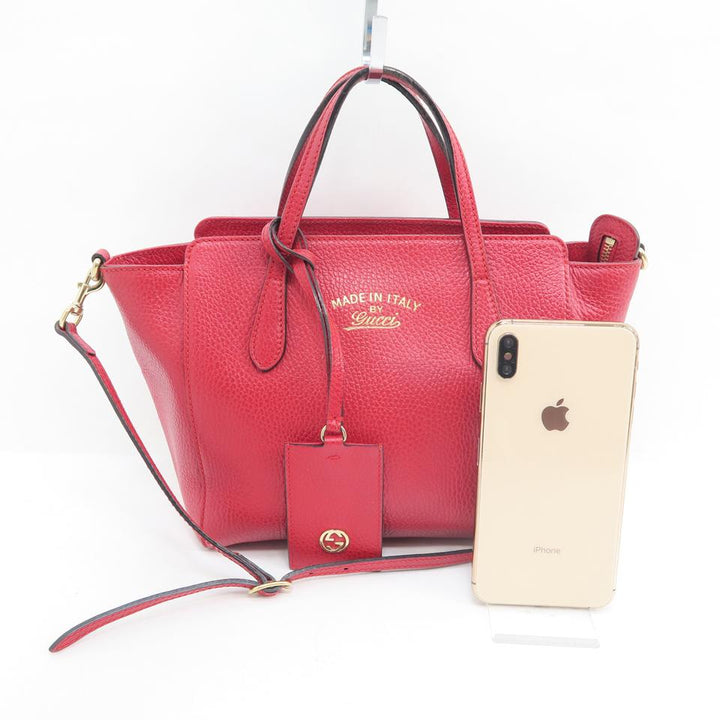 G*G Bag Swing Mini Leather Calfskin Satchel Red Tote