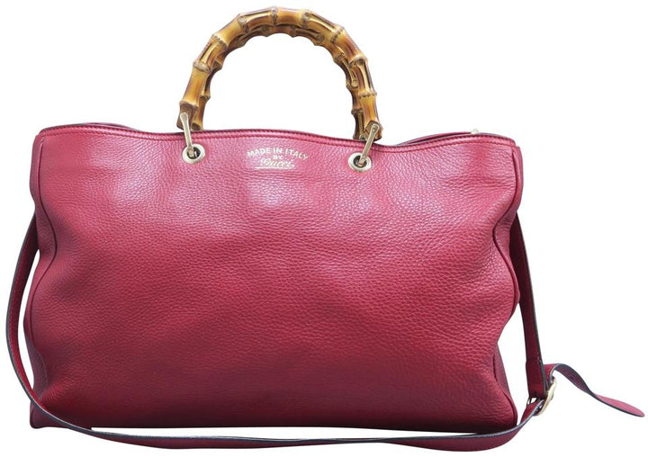 G*G Bamboo Shopper Tote Red Calfskin Satchel