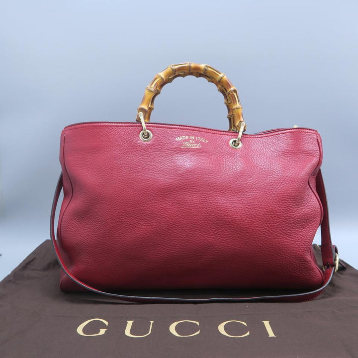 G*G Bamboo Shopper Tote Red Calfskin Satchel