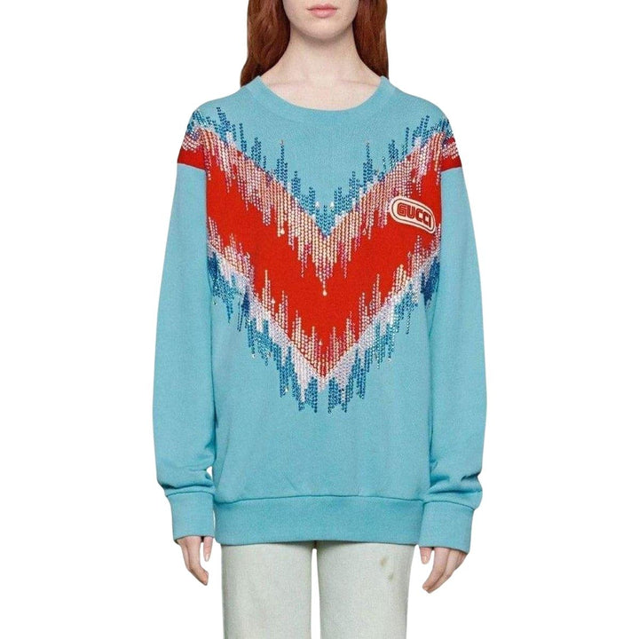 Bead Embroidered Cotton Sweatshirt