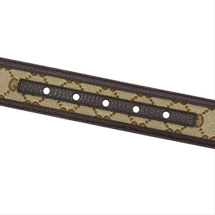 Gucci Original GG Logo Belt Canvas Brown Leather Unisex 449716 Size 36/90