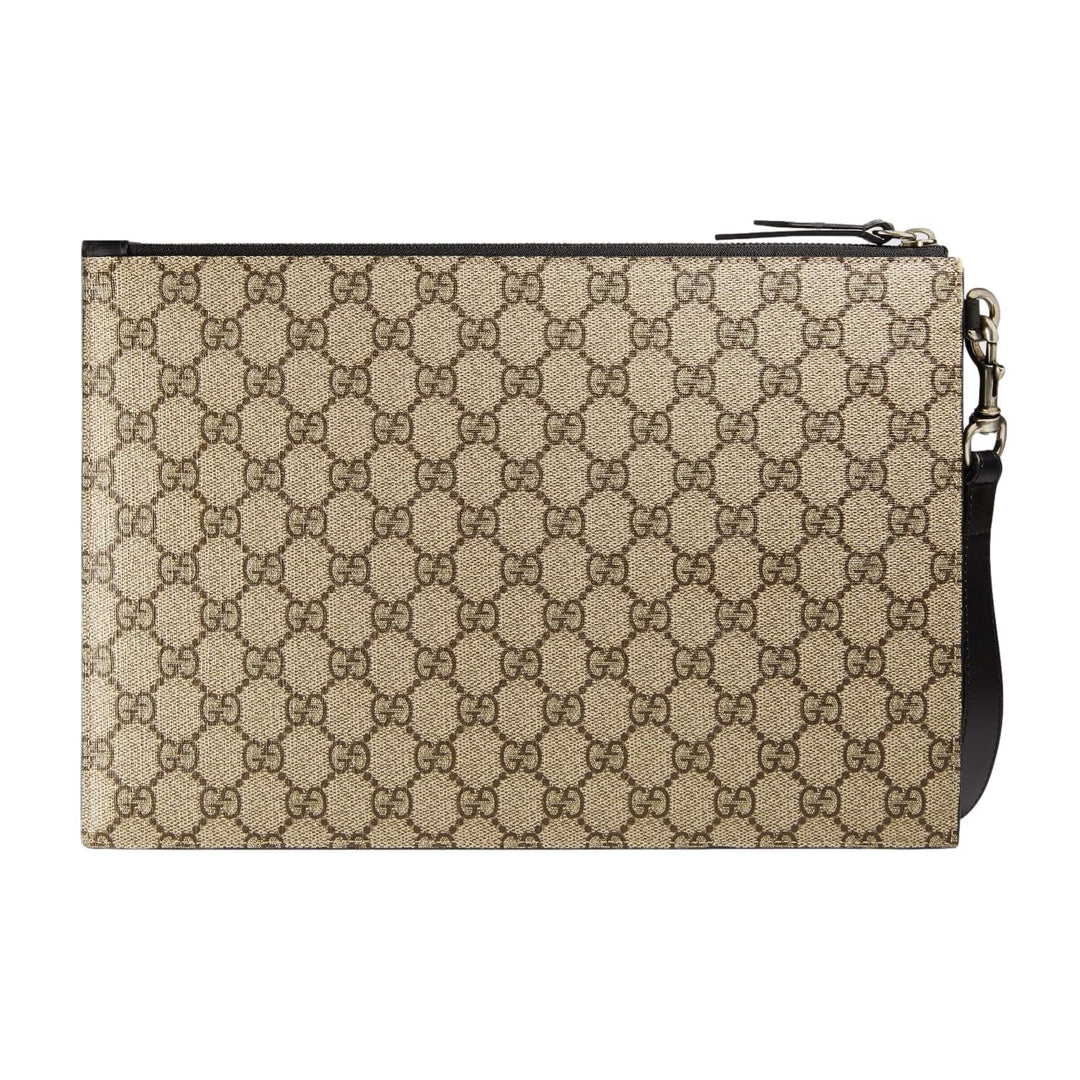 Gucci Bestiary Kingsnake GG Supreme Canvas Wristlet Pouch Bag 473904