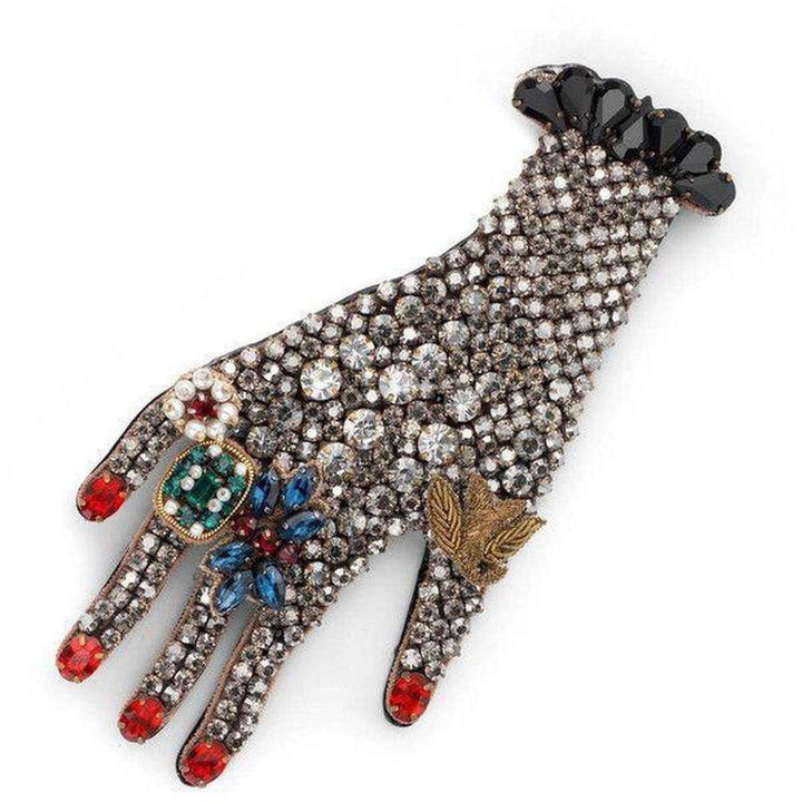 Black Hand Crystal Embellished Brooch