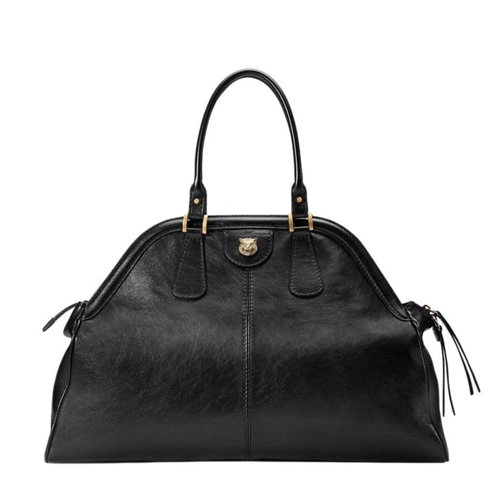 Black Leather RE(BELLE) Large Top Handle Tote
