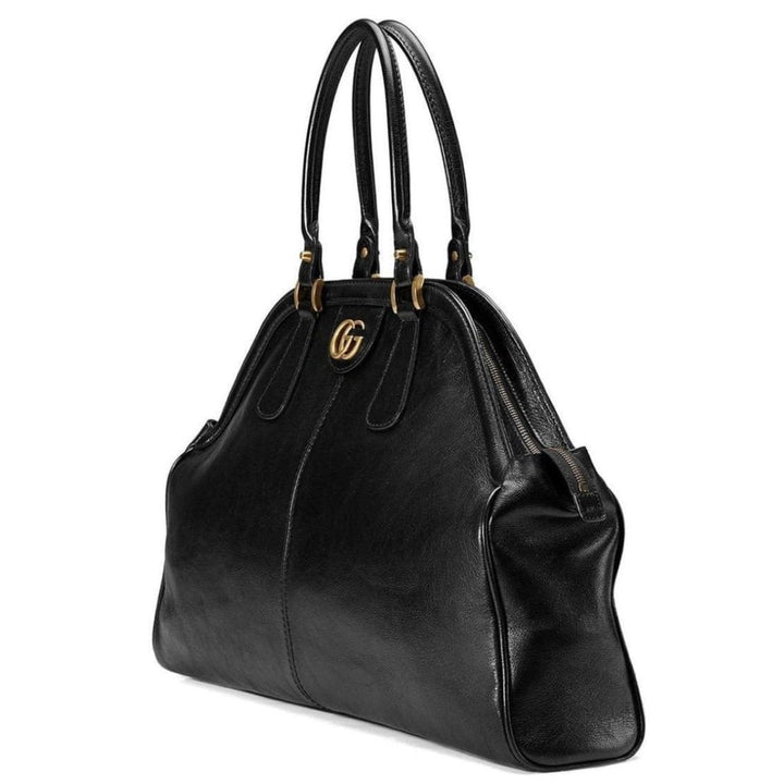 Black Leather RE(BELLE) Large Top Handle Tote
