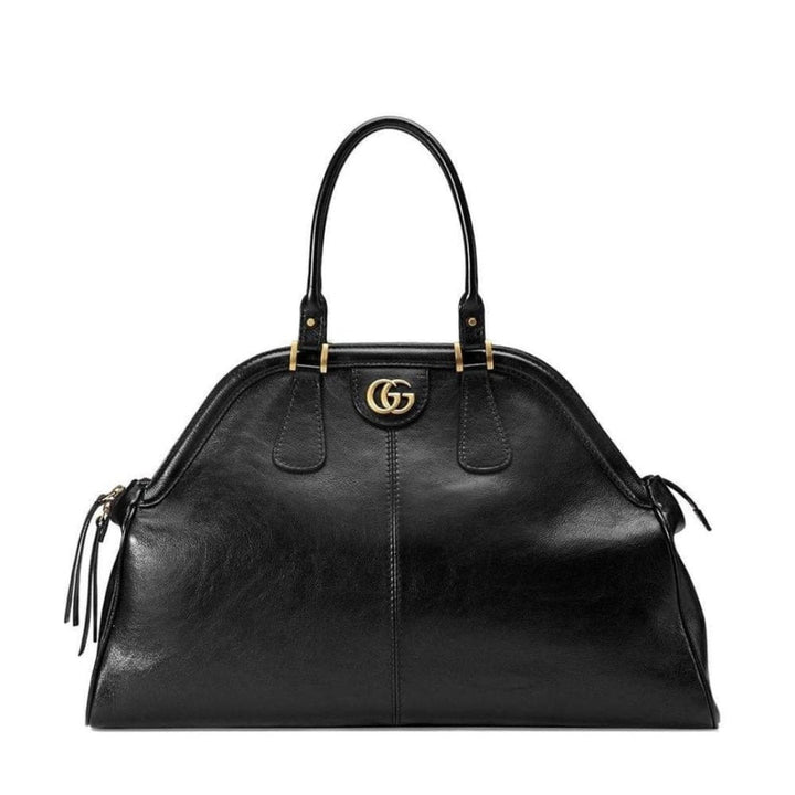 Black Leather RE(BELLE) Large Top Handle Tote
