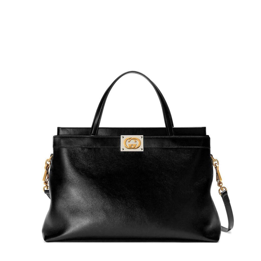 Gucci-Black Medium Leather Tote Bag - Runway Catalog