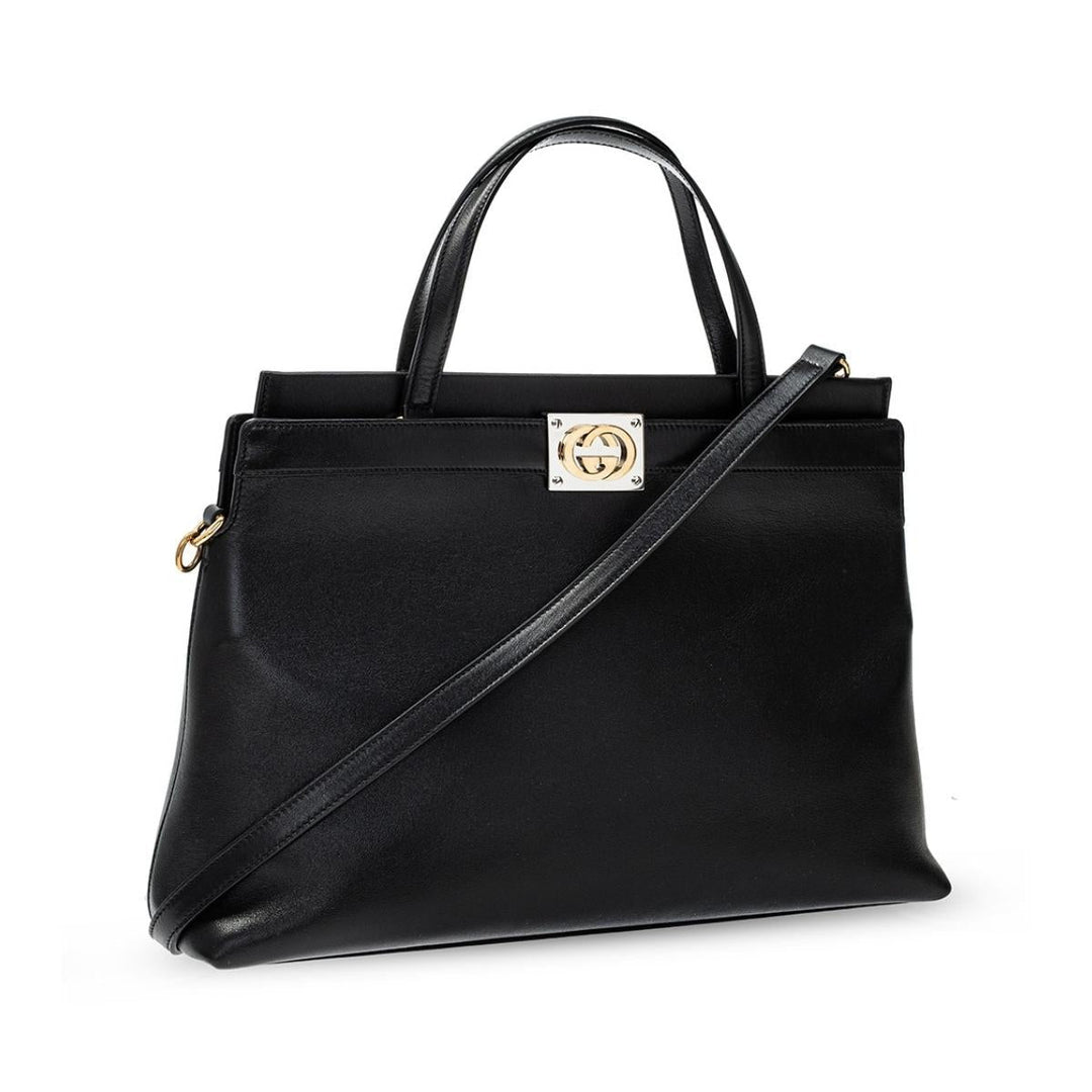 Black Medium Leather Tote Bag