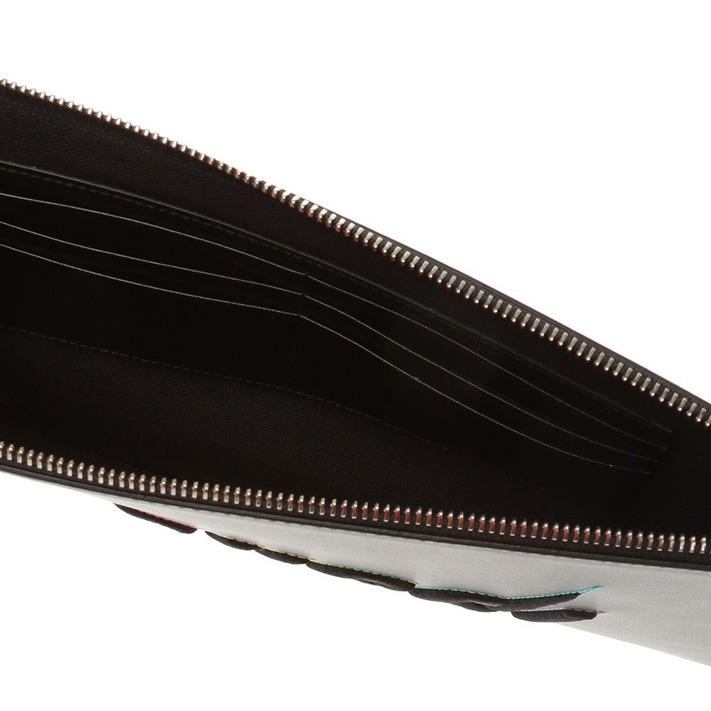 Gucci Blade Embroidered Black Leather Pouch Wristlet Bag 597678