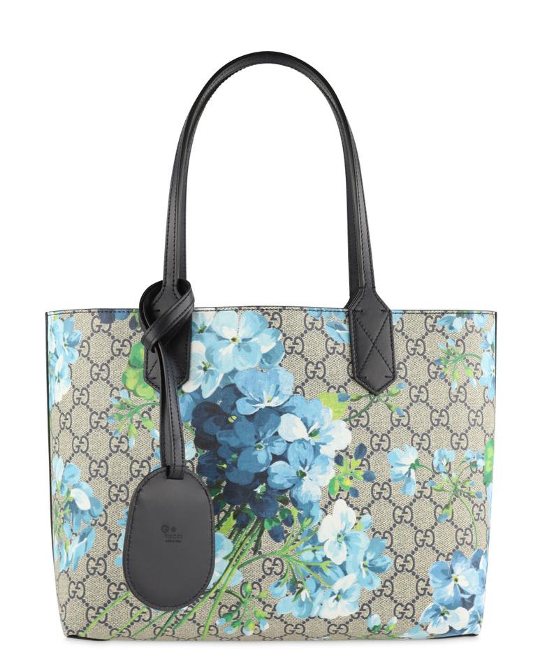 G*G Reversible Gg Supreme Blooms Blue Coated Canvas Tote