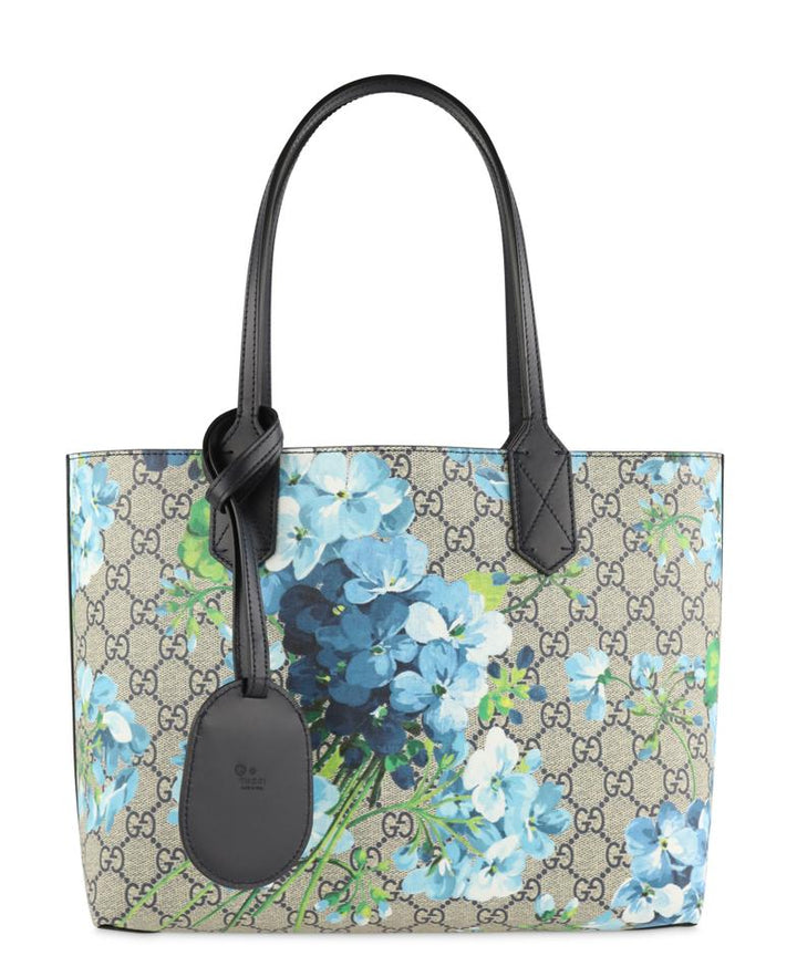 G*G Reversible Gg Supreme Blooms Blue Coated Canvas Tote
