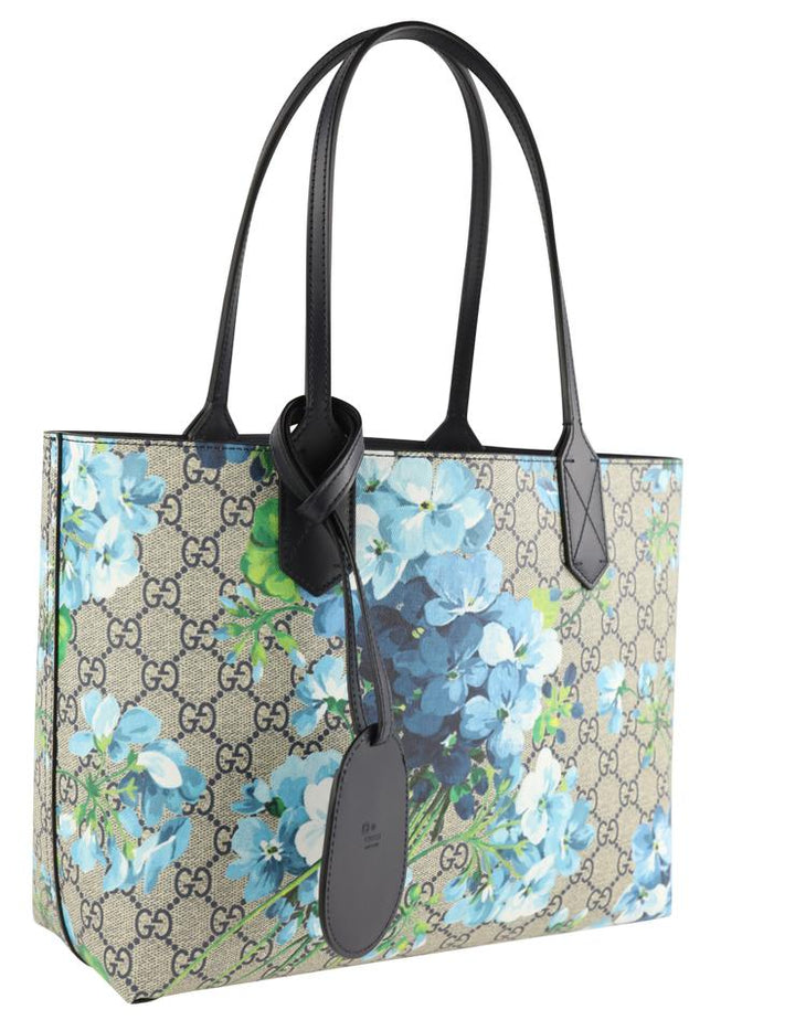 G*G Reversible Gg Supreme Blooms Blue Coated Canvas Tote