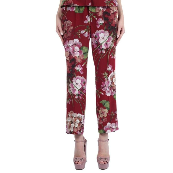 Blooms Print Pyjama Burgundy Silk Pants