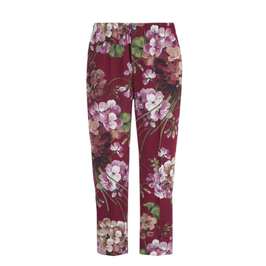 Gucci-Blooms Print Pyjama Burgundy Silk Pants - Runway Catalog