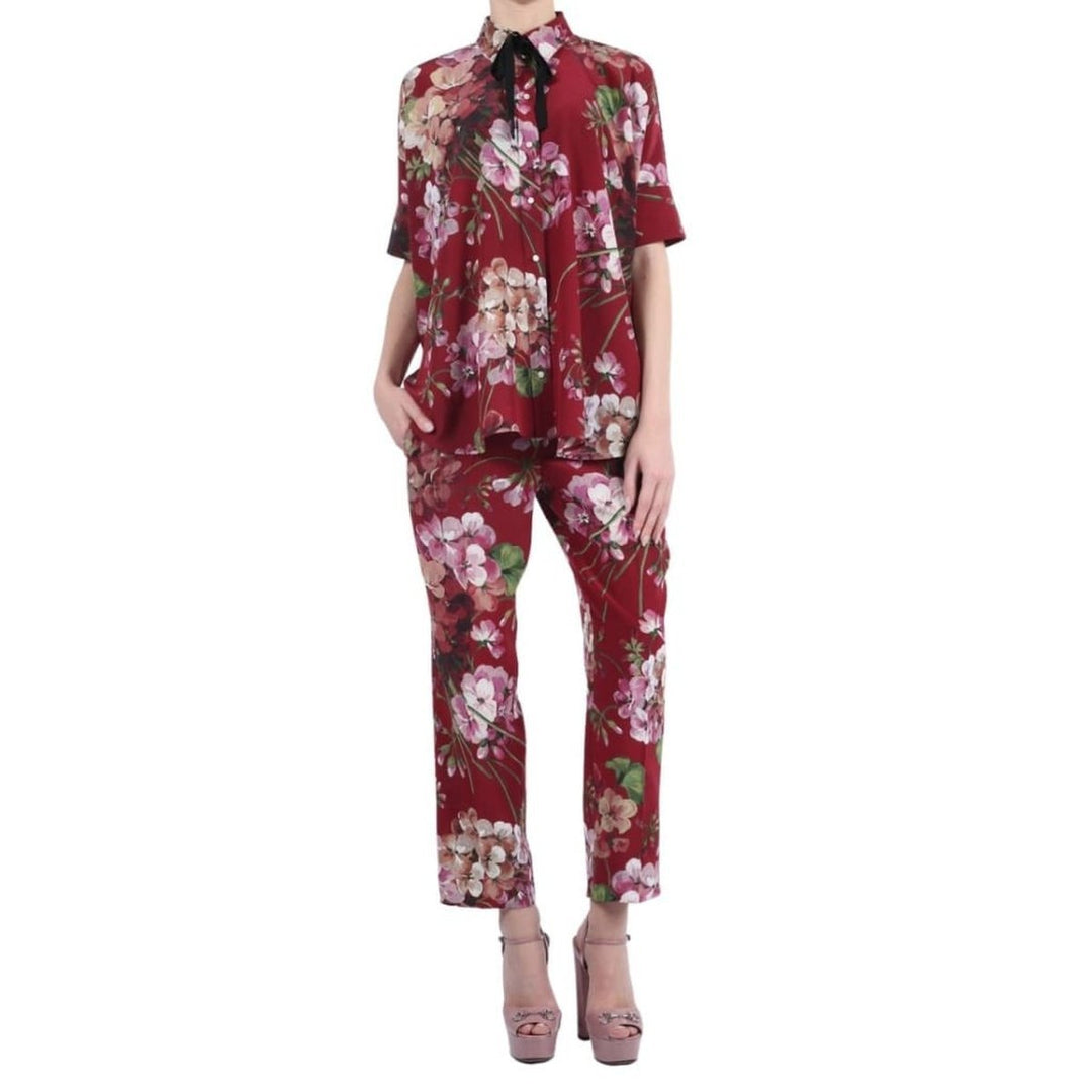 Blooms Print Pyjama Burgundy Silk Pants