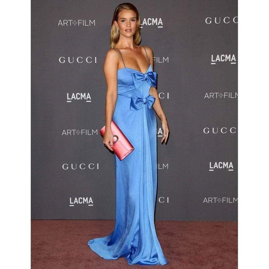 Blue Embellished Satin Gown