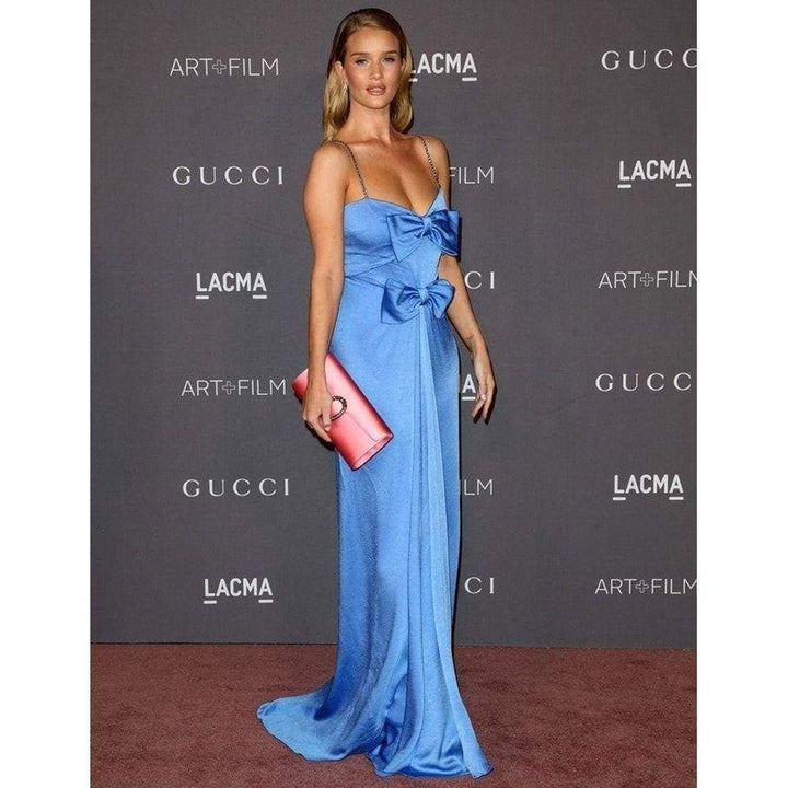 Blue Embellished Satin Gown