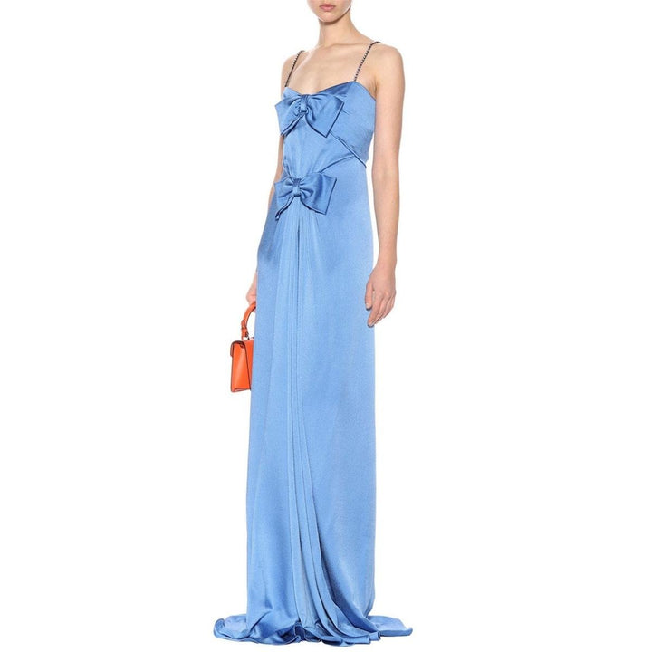 Blue Embellished Satin Gown