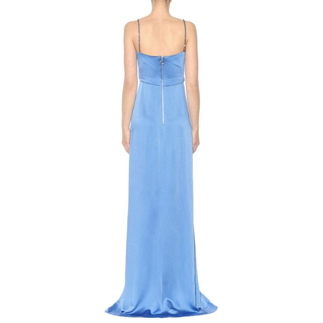 Blue Embellished Satin Gown