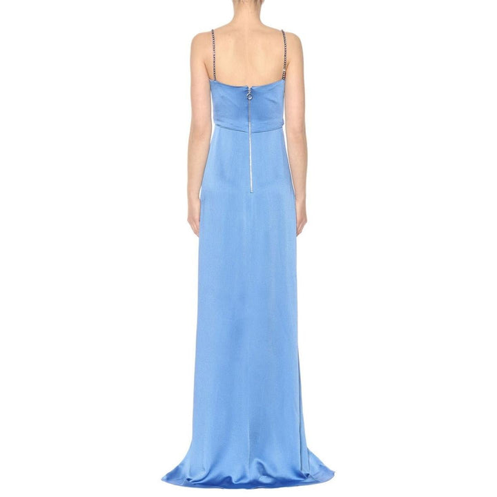 Blue Embellished Satin Gown